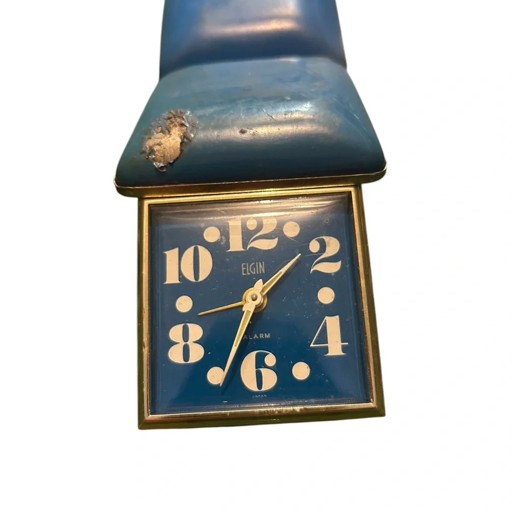 Vintage Elgin Blue and Gold Alarm Clock